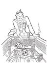 Devil playing dice in casino.